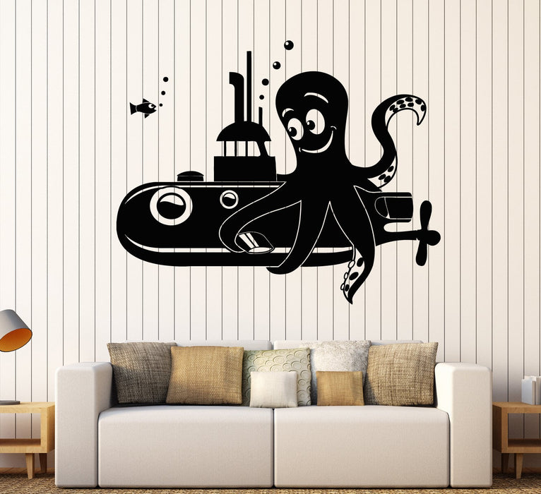 Vinyl Wall Decal Cartoon Octopus Submarine Sea Style Children's Rooms Stickers (2186ig)