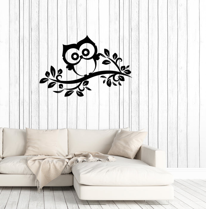Vinyl Wall Decal Cartoon Owl On A Branch Decor For Kids Room Stickers (3886ig)