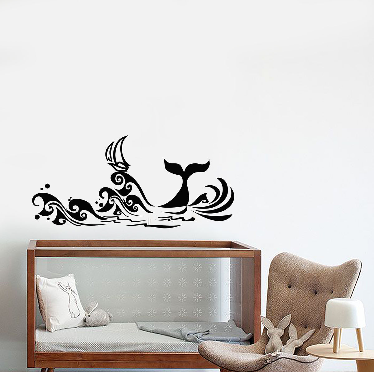Vinyl Wall Decal Cartoon Sea Waves Ship Nautical Whale Tail Stickers ...