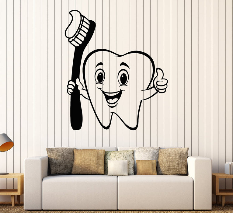 Vinyl Wall Decal Positive Cartoon Tooth Toothbrush Dental Care Stickers (2209ig)