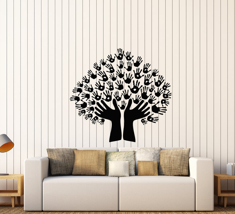 Autocollant mural en vinyle avec motif de mains de dessin animé et taches d'arbre généalogique pour chambre d'enfant (3504ig)