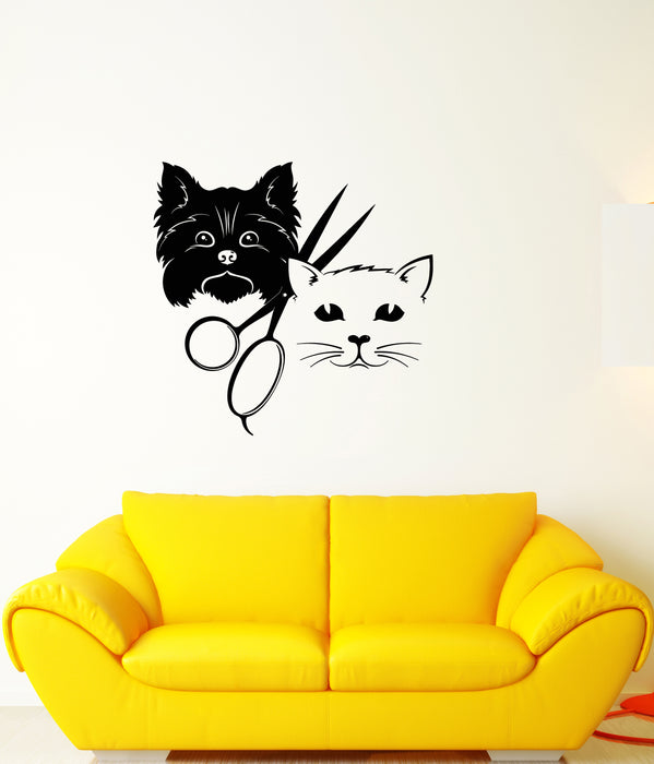 Vinyl Wall Decal Grooming Dog And Cat Scissors Logo Stickers (3743ig)