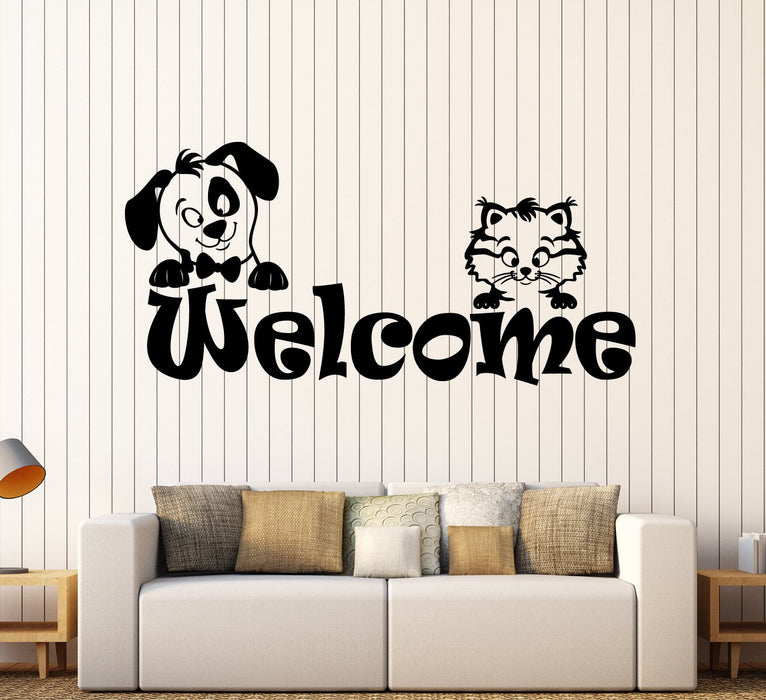 Vinyl Wall Decal Kitten Puppy Word Logo Welcome Pets Animals Stickers (2161ig)