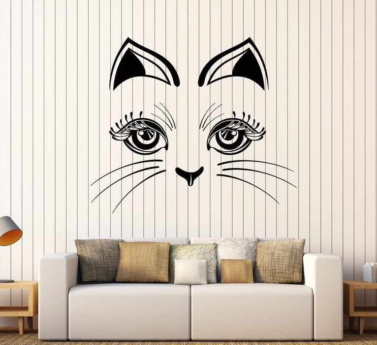 Vinyl Wall Decal Cat Kitten Face Pet Animal Stickers Mural Unique Gift (ig3785)