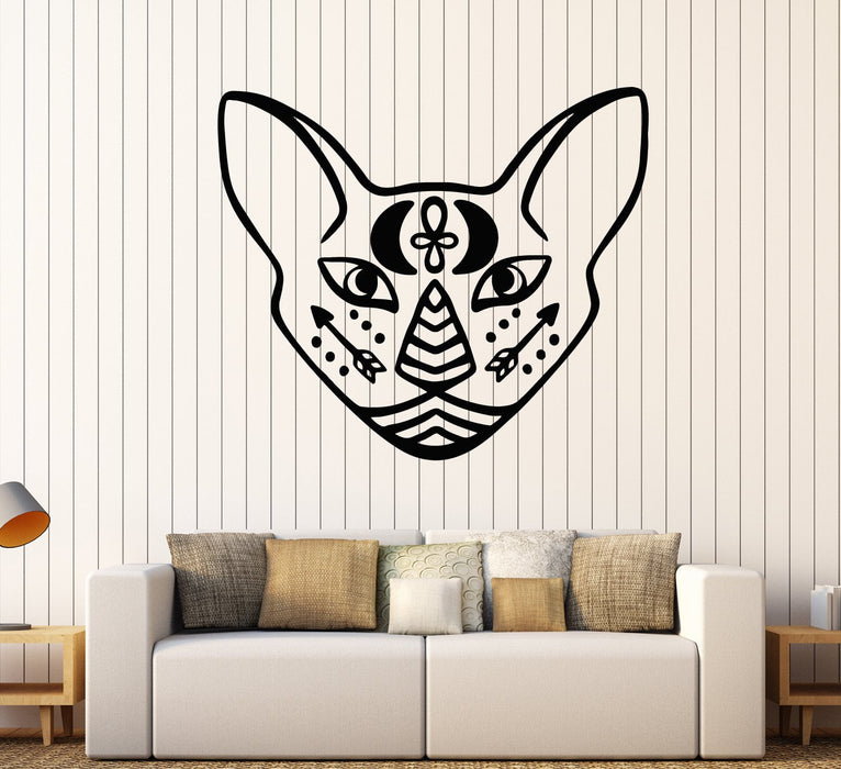 Vinyl Wall Decal Egyptian Sphynx Cat Pet Head Moon Arrows Tattoo Stickers (2533ig)