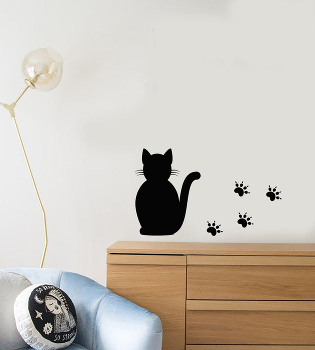 Vinyl Wall Decal Cartoon Cat Silhouette Animal Footprints For Kids Room Stickers (3138ig)