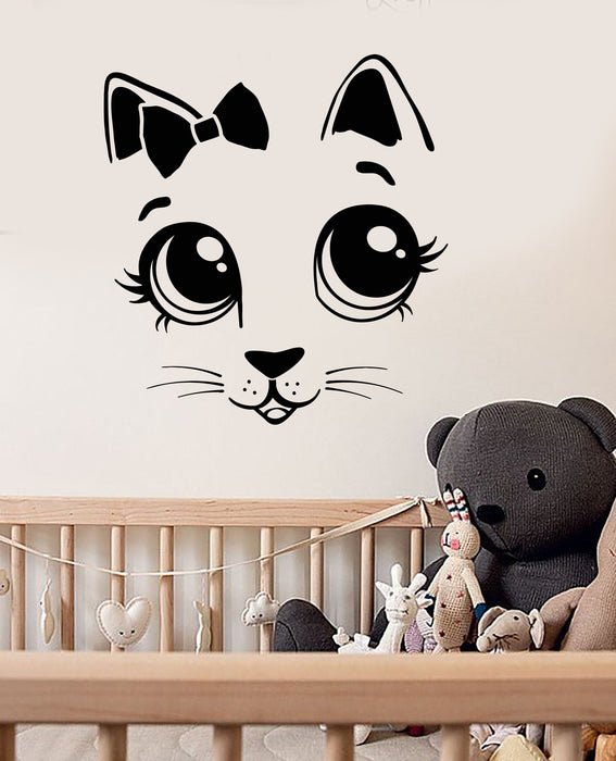 Vinyl Wall Decal Cartoon Cat Kitten Bow Tie Children's Room Stickers (3042ig)