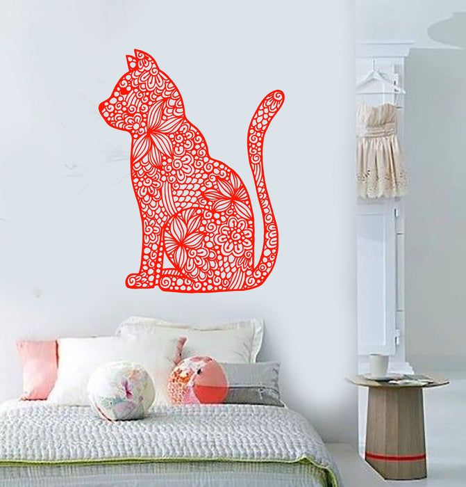 Vinyl Wall Decal Abstract Cat Pet Flower Pattern Stickers Unique Gift (1925ig)