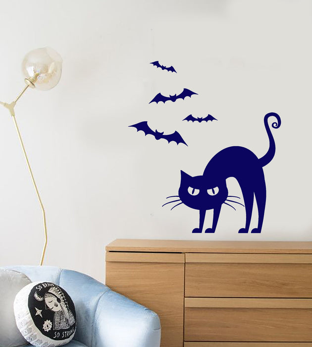 Vinyl Wall Decal Cartoon Pet Gothic Cat Bats Halloween Stickers (2622ig)