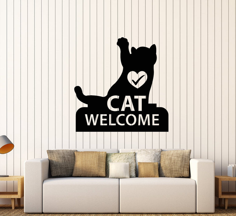 Vinyl Wall Decal Cat Logo Welcome Veterinary Clinic Pet Shop Stickers (2502ig)
