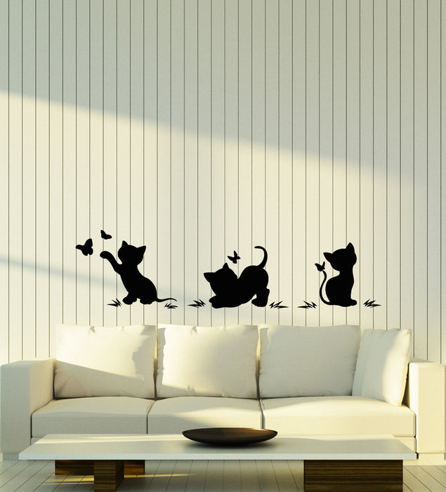 Vinyl Wall Decal Cartoon Kittens Butterflies Nursery Room Decor Stickers (3925ig)