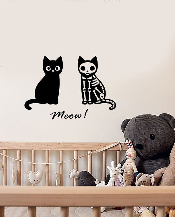 Vinyl Wall Decal Cartoon Funny Gothic Cat Skeleton Kittens Meow Stickers (4101ig)