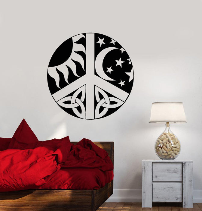 Vinyl Wall Decal Sun Moon Day Night Celtic Style Hippie Symbol Stickers (2772ig)