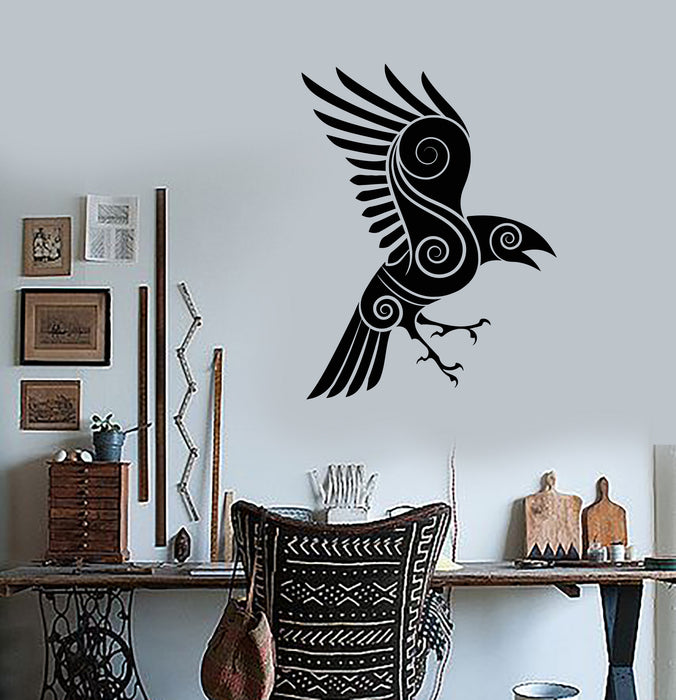 Vinyl Wall Decal Celtic Crow Raven Bird Ethnic Style Stickers (3359ig)