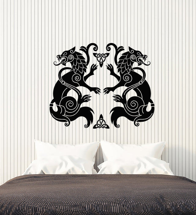 Vinyl Wall Decal Celtic Ornament Animals Wolves Predator Stickers (3679ig)