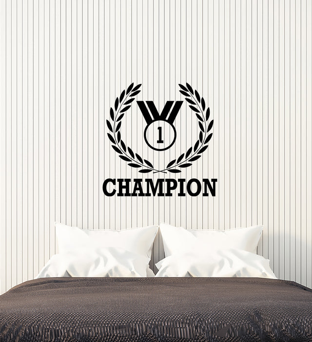 Vinyl Wall Decal Winner Champion Number One Medal Word Logo Stickers (3771ig)