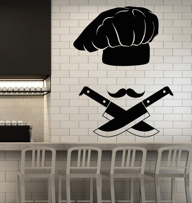 Vinyl Wall Decal Chef Hat Kitchen Decor Mustache Knives Stickers (2176ig)