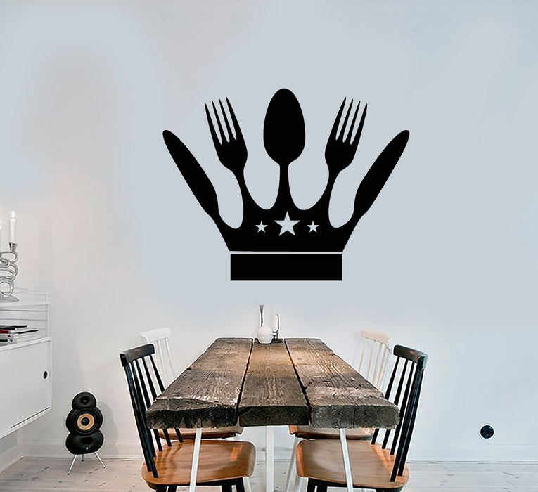 Виниловая наклейка на стену Корона Повар Вилка Нож Декор для кухни Наклейки (3366ig)