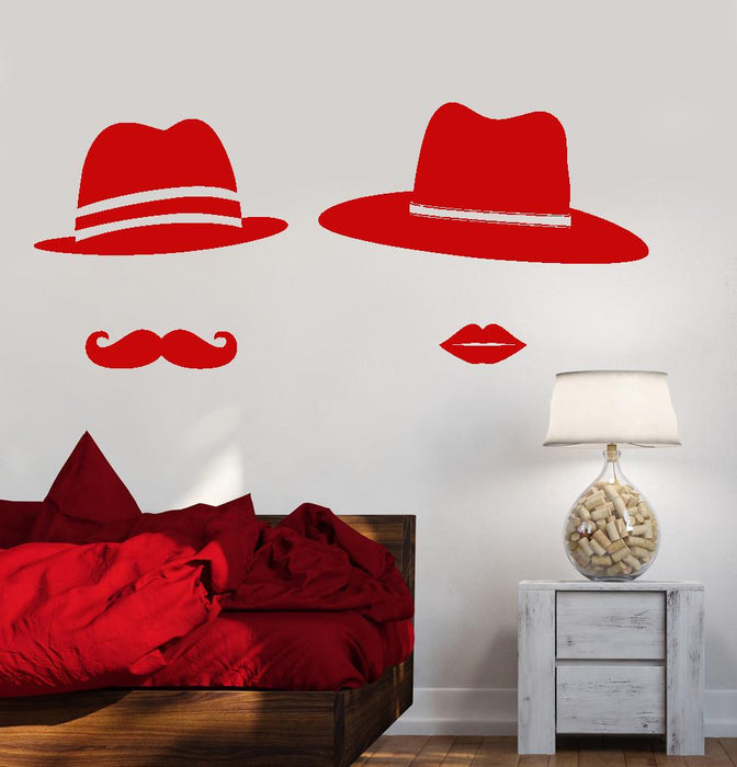 Vinyl Wall Decal Hats Man Woman Chicago Mustache Lips Stickers Unique Gift (875ig)