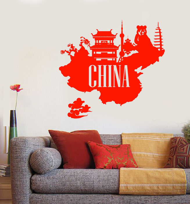 Vinyl Wall Decal China Country Map Asian Style Panda Animal Pagoda Stickers (2561ig)