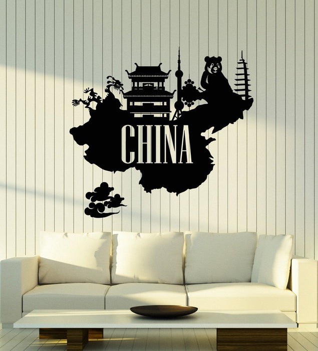 Vinyl Wall Decal China Country Map Asian Style Panda Animal Pagoda Stickers (2561ig)