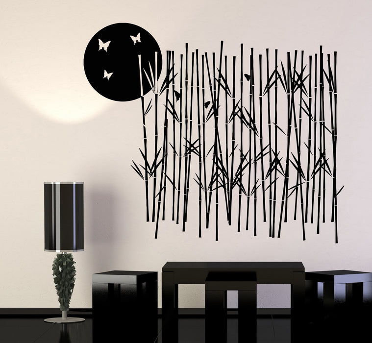 Vinyl Wall Decal Bamboo Grove Tree Moon Butterfly Nature Stickers Unique Gift (1332ig)