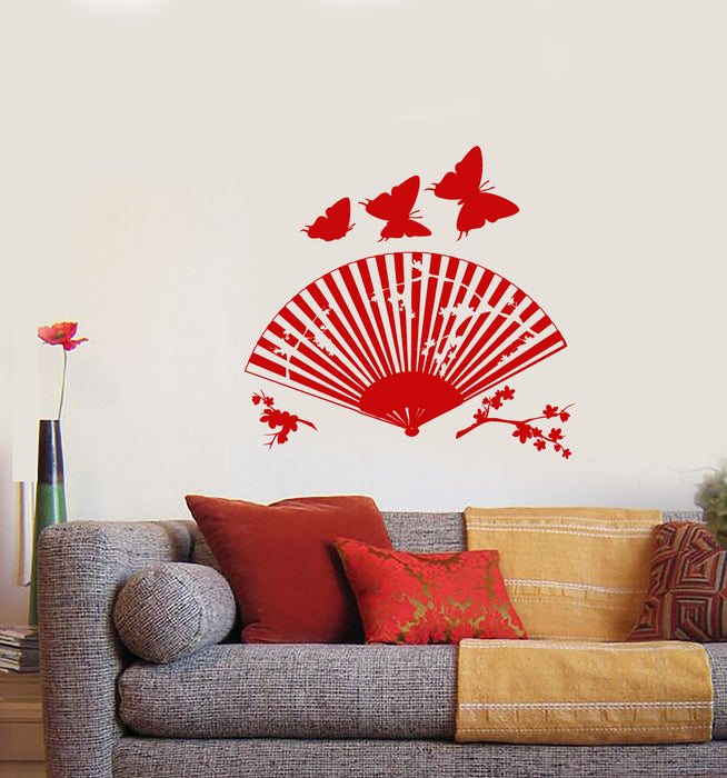 Vinyl Wall Decal Asian Japanese Fan Sakura Branch Butterfly Stickers (4036ig)