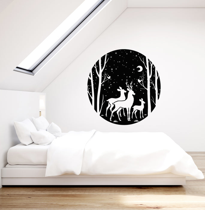 Vinyl Wall Decal Christmas Xmas Deer Forest Snow Animals New Year Stickers (4153ig)