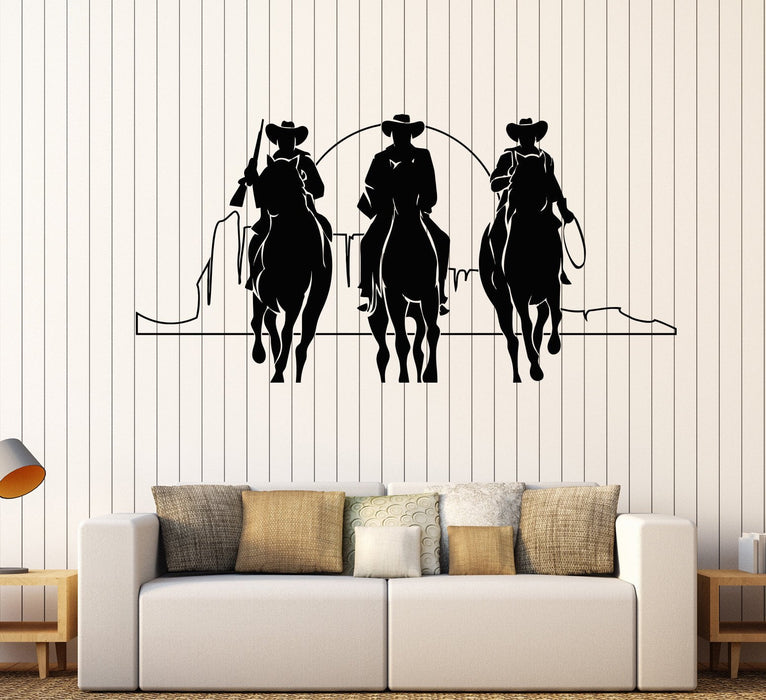 Vinyl Wall Decal Western Cowboys Horses Sunset Movie Cinema Stickers Unique Gift (901ig)