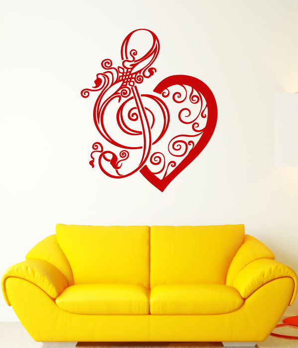 Vinyl Wall Decal Music Note Heart Ornament Сlef Stickers (3330ig)