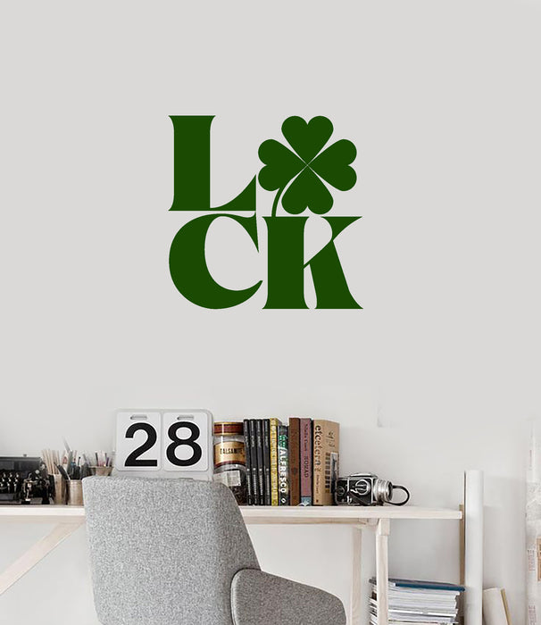 Vinyl Wall Decal Luck Word Four leaf Clover Logo Symbol Stickers (3782ig)