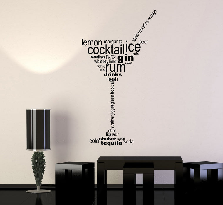 Vinyl Wall Decal Cocktail Glass Words Party Alcohol Bar Stickers Unique Gift (ig4831)