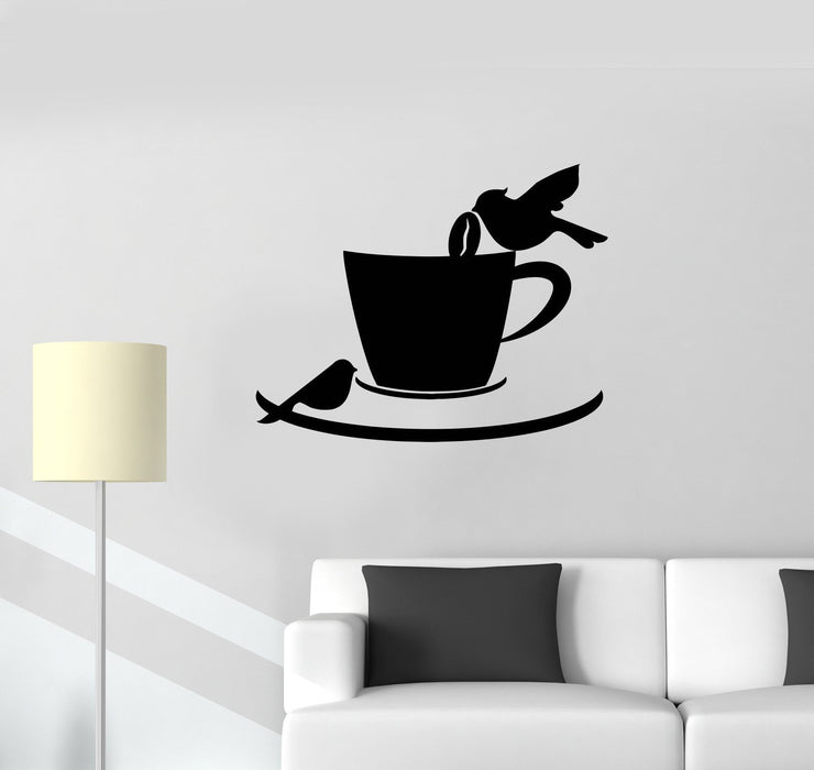 Vinyl Decal Coffee Cup Birds Cafe Kitchen Decor Wall Stickers Mural Unique Gift (ig2725)