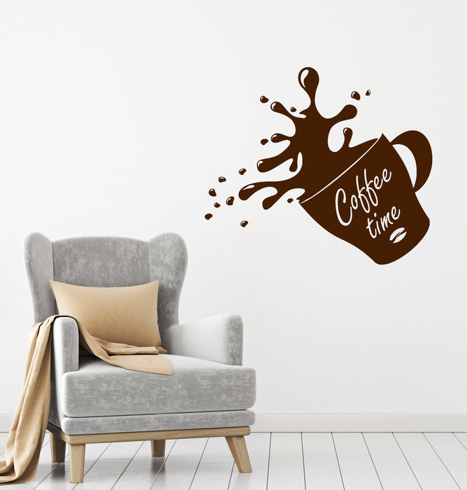 Vinyl Wall Decal Cup Of Coffee House Bean Coffee Time Shop Stickers (4084ig)