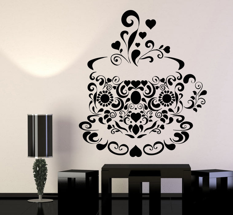 Vinyl Wall Decal Tea Coffee Cup Patterns Kitchen Design Stickers Unique Gift (1235ig)