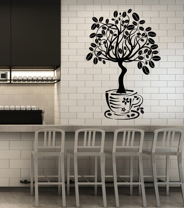 Vinyl Wall Decal Coffee House Tree Coffeeshop Kitchen Decor Stickers (3402ig)