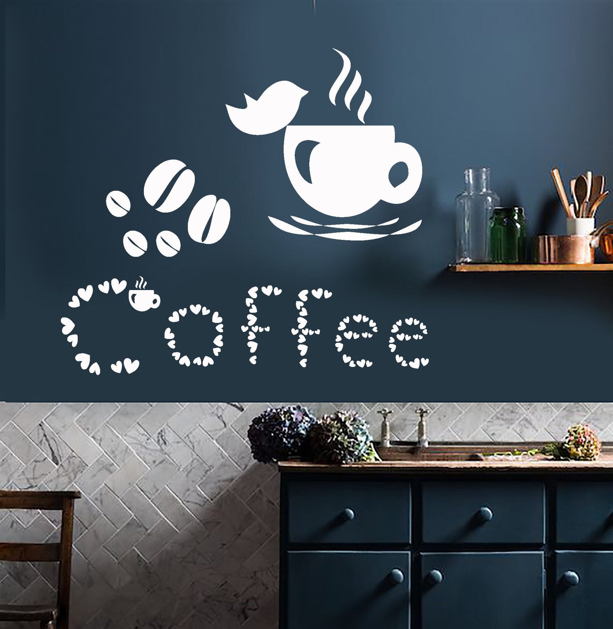 Vinyl Wall Decal Coffee Cup Lover Bird House Beans Stickers Unique Gif ...