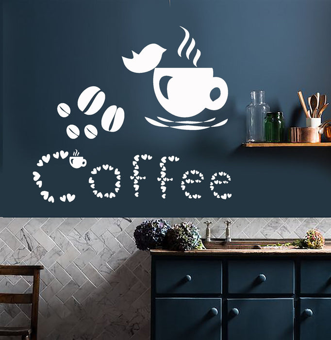 Vinyl Wall Decal Coffee Cup Lover Bird House Beans Stickers Unique Gift (831ig)