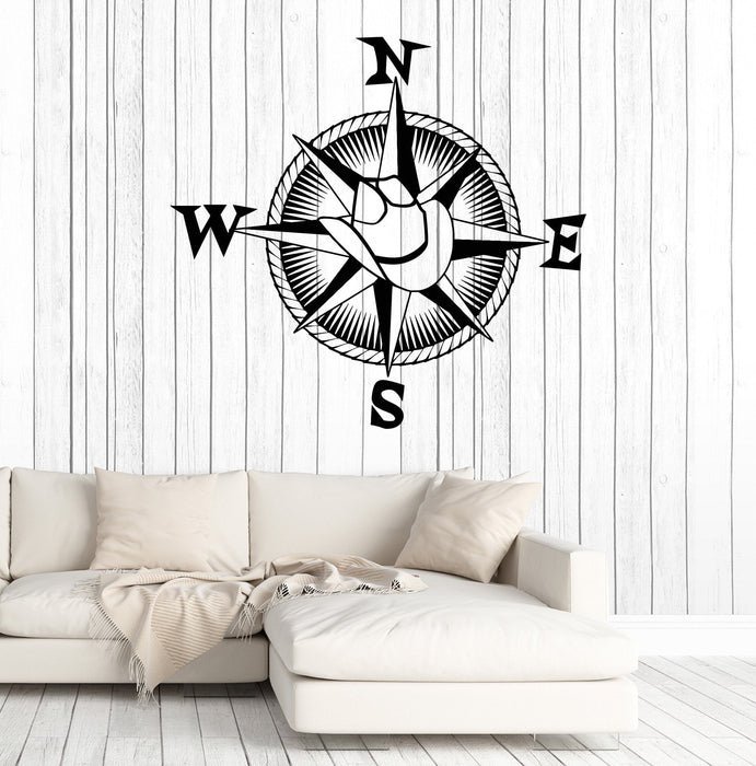 Vinyl Wall Decal Cowboy Hat Compass Nautical Travel Western Style Stickers Unique Gift (1476ig)