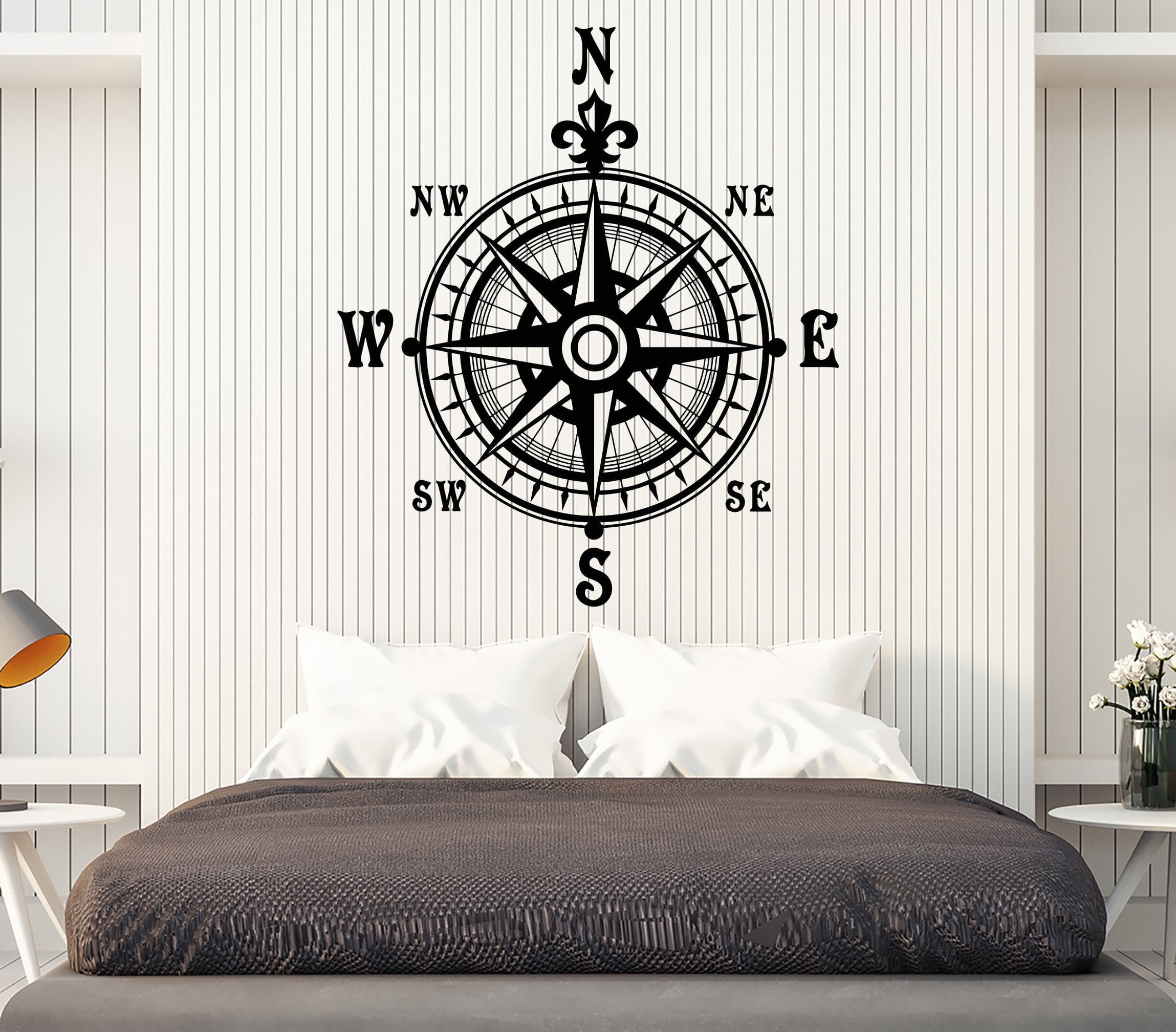 Vinyl Wall Decal Compass Nautical Wind Rose Geography Travel Stickers ...
