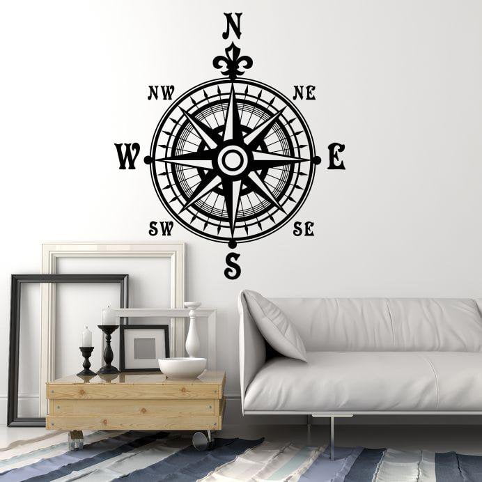 Vinyl Wall Decal Compass Nautical Wind Rose Geography Travel Stickers Unique Gift (1520ig)