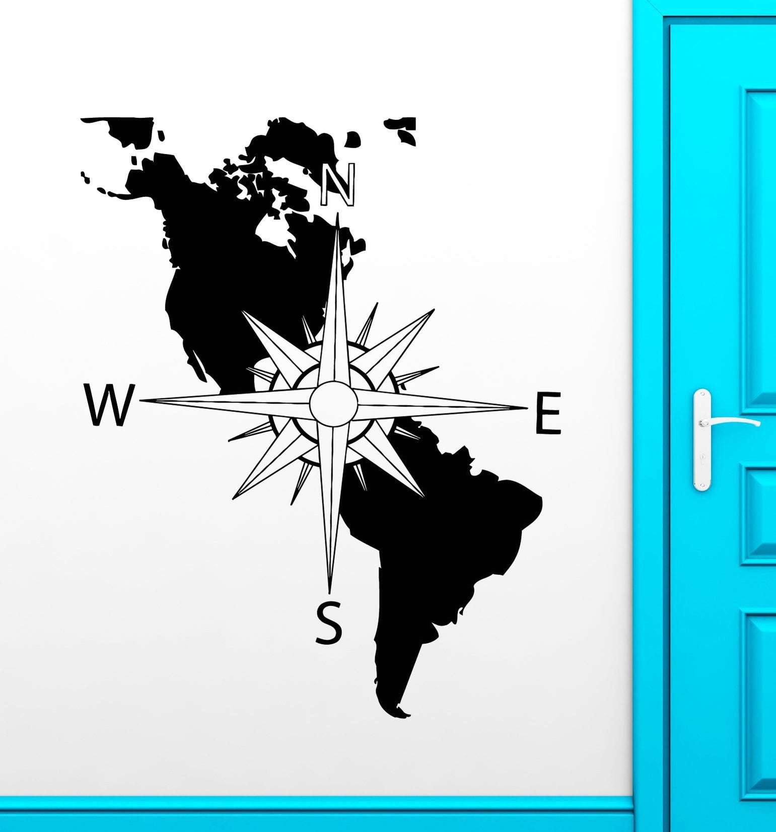Vinyl Wall Decal Navigation Compass America Continent Map Stickers Uni ...