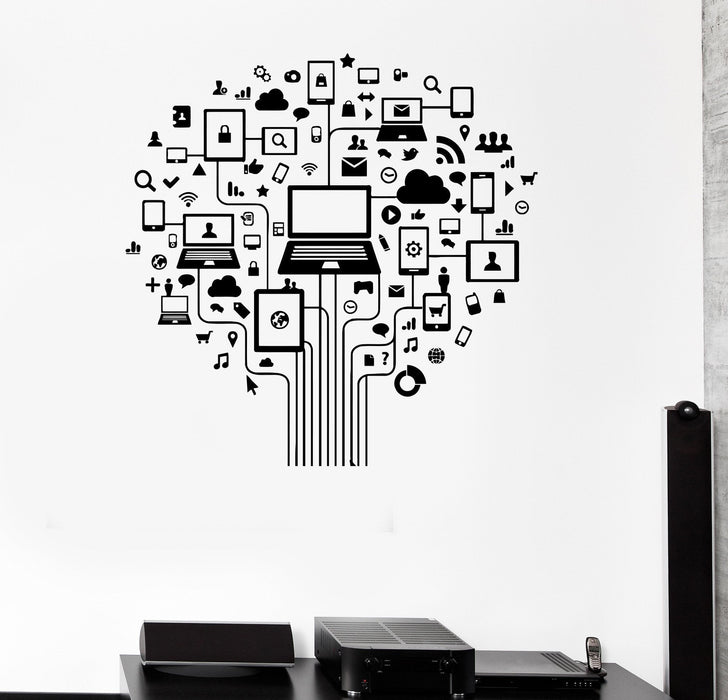 Vinyl Wall Decal Computer Tree Internet Social Networks Stickers Unique Gift (ig3913)