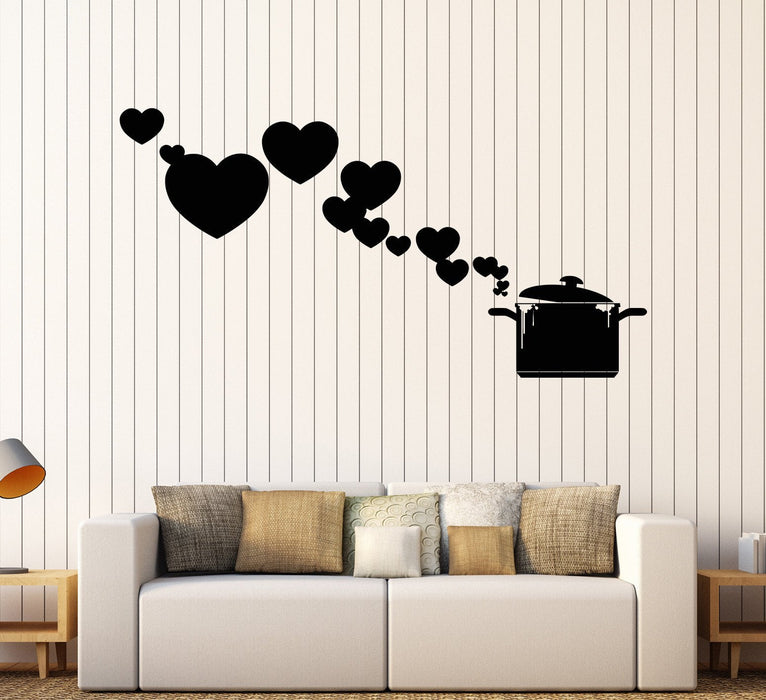 Vinyl Wall Decal Pan Cook Kitchen Design Hearts Cooking Lover Stickers Unique Gift (1006ig)