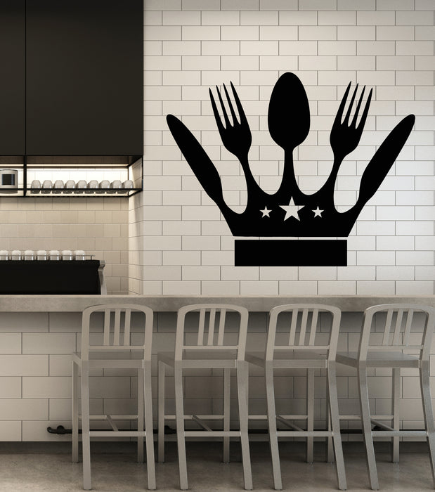 Виниловая наклейка на стену Корона Повар Вилка Нож Декор для кухни Наклейки (3366ig)