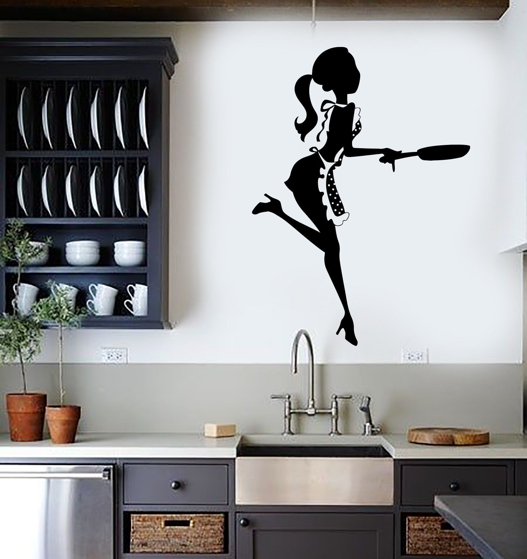 Vinyl Wall Stickers Kitchen Chef Woman Cook Cooking Restaurant Mural U ...