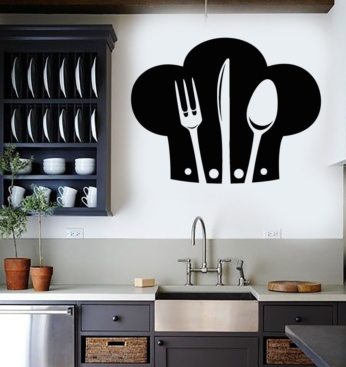 Vinyl Wall Decal Chef Hat Cutlery Restaurant Kitchen Stickers Unique G ...