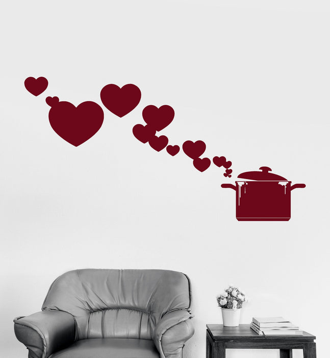 Vinyl Wall Decal Pan Cook Kitchen Design Hearts Cooking Lover Stickers Unique Gift (1006ig)