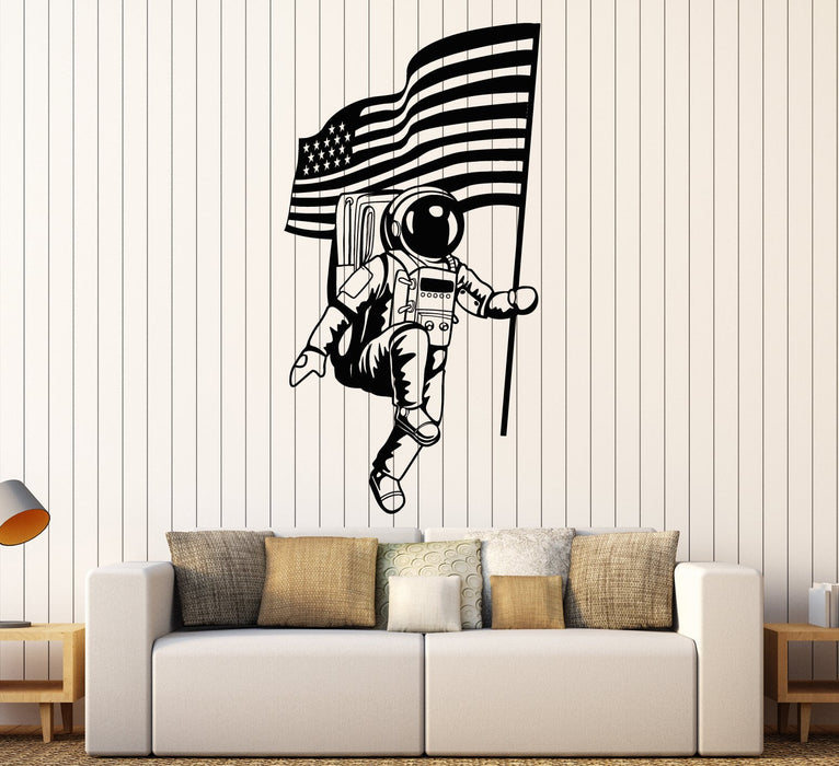 Vinyl Wall Decal American Flag Space Astronaut Spaceman Stickers Unique Gift (1911ig)