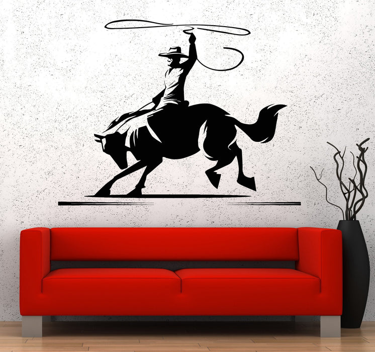 Vinyl Wall Decal Horse Cowboy Wild West Western Ranch Stickers Unique Gift (824ig)